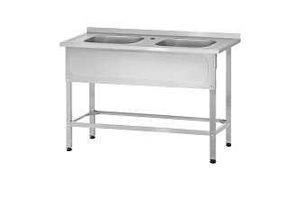 Ванна моечная цельнотянутая ВМЦн - 1400x600x860 Norma Inox, 2 м/о 500x400x250, борт, отв. д/смесит., экран (ножка профильная, тр. 40x40)