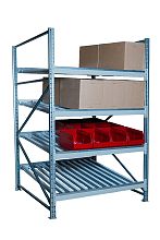 Гравитационный стеллаж с роликовыми полками 1600х1200х1300, 4 яруса