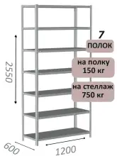Стеллаж MS Strong 255х120х60, 7 полок