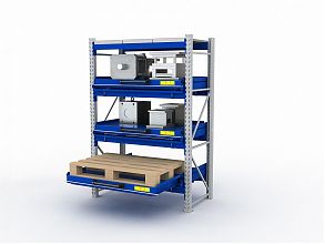 Стеллаж с выкатными платформами S-HEAVY 1000/1300 (4 яруса хранения)