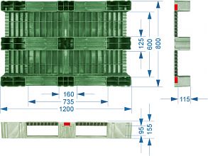 Паллет 1200х800х150 мм усиленный сплошной на 3-х полозьях (TR 1208-1-1)